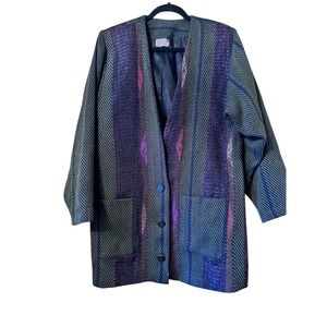 Hand Woven Deborah Cross Art To Wear 80s Textured Mixed Media Silk Metallic Wool
